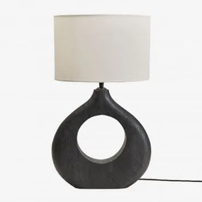 Lampa Stołowa Joana Z Drewna Mango Nizina Czarna & Arlina Biała Ø30 Cm - ↑20 Cm - Sklum