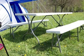 Komplet składany stół ogrodowy campingowy Garth 183 cm + 2 składane ławki