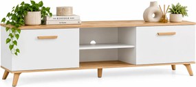 Skandynawska szafka pod telewizor na nóżkach biały + dąb artisan D6-M25