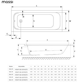 Wanna prostokątna antypoślizgowa SAFE STEPS 150 x 70 do zabudowy BONTA MASSI