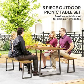 Outsunny Zestaw mebli ogrodowych 3-częściowy, Stół z ławkami dla 6 osób, z otworem na parasol, 178 x 76 x 77 cm, Naturalny