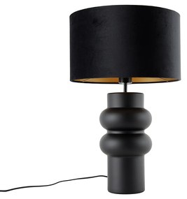 Designerska Lampa Stołowa Czarny Aksamitny Klosz Czarny ze Złotym 35 cm - AlisiaDesignerski Oswietlenie wewnetrzne