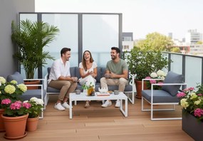Zestaw ogrodowy Marinel White 5-osobowy – aluminiowe meble ogrodowe z sofą, fotelami i stolikiem
