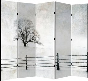 Parawan pokojowy 5-częściowy 225x172 Dwustronny dekoracyjny skandynawski vintage Szary Zima Za Płotem