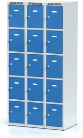 Alfa 3 Szafka skrytkowa S6, 15 schowków, 1800 x 900 x 500 mm, zamek cylindryczny, drzwi niebieskie