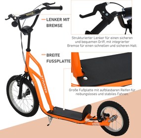 Hulajnoga miejska hulajnoga dla dzieci opony pneumatyczne regulacja aluminium pomarańczowy | Aosom.pl