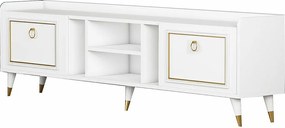 Stojak pod TV – 180 x 55 x 35 cm – Biały i złoty – Melamina
