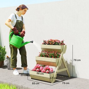 Outsunny Pionowa grządka z 3 poziomami, drewniana donica z 3 skrzynkami i otworami drenażowymi, zielona | Aosom PL