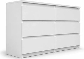 Komoda Asmara 140 cm 6 szuflad nowoczesna duża do salonu sypialni biała polska