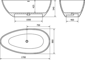 Mexen Imola wanna wolnostojąca z konglomeratu 170 x 88 cm, beton mat - 57281708561
