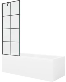 Mexen Cubik wanna prostokątna 150 x 70 cm z obudową i parawanem 1-skrzydłowym 70 cm, czarny wzór - 550315070X9507007077