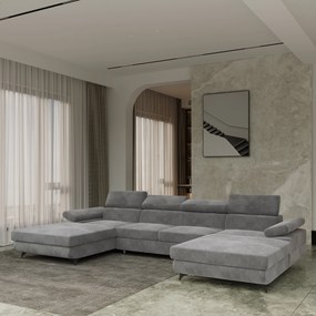 Masseno Narożnik DETTI z funkcją spania i pojemnikiem na pościel Narozniki U, Rozkładana sofa - Szary, MONOLITH 85
