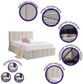 Łóżko Tapicerowane ecru, wanilia stelaż, pojemnik na pościel 140x200 Ecru PRATO