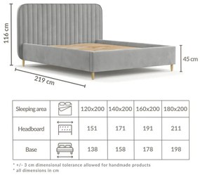 Szare tapicerowane łóżko dwuosobowe ze schowkiem i stelażem 160x200 cm Noto – Maison de Rêve