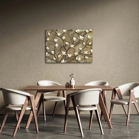 Obraz - Białe magnolie na murze kamiennym (70x50 cm)