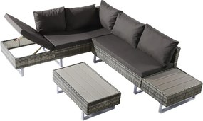Zestaw mebli ogrodowych z wikliny żywicy 5-osobowy: 1 sofa narożna + 1 prostokątny stolik kawowy - Szary