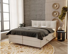 Emporius Liron łóżko kontynentalne 200x200 - łóżko dwuosobowe z materacem i topperem - pojemnik, tkanina boucle, kremowy (Anthology 1)