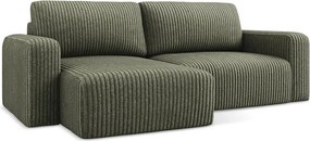 Zielony sztruksowy rozkładany/ze schowkiem narożnik (lewostronny/z szezlongiem) Kona – Makamii