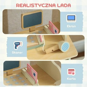 AIYAPLAY Stoisko supermarketowe dla dzieci, kasa do zabawy, 34 akcesoria, MDF, zielony