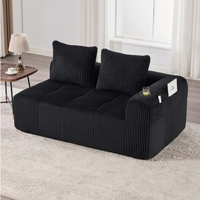 Wygodna sofa 2-osobowa - 158 x 93 x 61 cm - nie wymaga montażu - z poduszkami oparcia i kieszenią - aksamitna - czarna