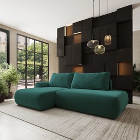 Masseno Narożnik NUVIRA z funkcją spania i pojemnikiem na pościel Narozniki L, Rozkładana sofa - Lazurowy, CASTEL 75