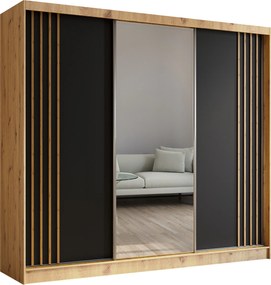 Szafa Przesuwna NELVIA 240 cm z Lustrem Szafa Trzydrzwiowa Dąb artisan