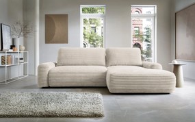 Masseno Narożnik OSSO z funkcją spania i pojemnikiem na pościel Narozniki L, Rozkładana sofa - Kremowy, AMBIENCE 02
