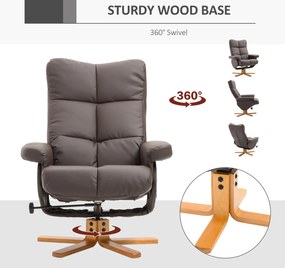HOMCOM Fotel relaksacyjny TV z funkcją obrotu 360° i podnóżkiem Rozkładany Brązowy Drewniana rama 80x86x99cm | Aosom PL