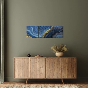 Obraz - Niebiesko-złota abstrakcja (z zegarem) (90x30 cm)