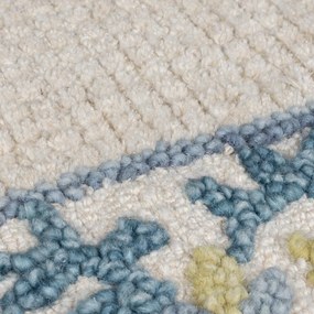 Niebiesko-kremowy dywan z mieszanki wełny tkany ręcznie 120x170 cm Myla Floral Frame – Flair Rugs