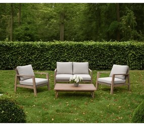 Beżowy zestaw mebli ogrodowych z litego drewna eukaliptusowego dla 4 osób San Mateo – Garden Pleasure