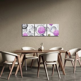 Obraz abstrakcji 3D z kołami i kwiatami (z zegarem) (90x30 cm)