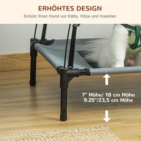 PawHut Podwyższone Łóżko dla Psa z Daszkiem - Komfort i Ochrona przed Słońcem, Oddychające, Szary + Czarny