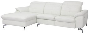 Kanapa narożna LISMORE z elektryczną funkcją relax z bawolej skóry – Kolor biały– Narożnik lewy
