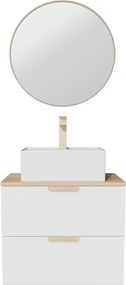 Wisząca szafka łazienkowa z umywalką wpuszczaną w blat kwadratową, baterią i lustrem – Biały – Szer.60 cm – AVORELI