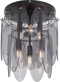 Lampa sufitowa Art Deco czarna z przydymionym szkłem owalna 6-punktowa - Mochan