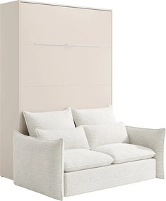 Łóżko chowane w szafie  160 x 200 cm - Otwieranie pionowe ręczne - Z oświetleniem LED - Beżowe + Kanapa - RAPILI