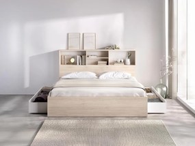 Łóżko 140 x 190 cm ze schowkami - Naturalny i biały + Stelaż + Materac - VARDIEL