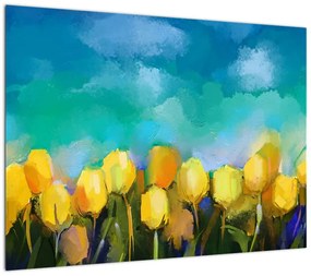 Obraz na szkle żółtych tulipanów (70x50 cm)