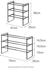 Czarny regulowany 3-poziomowy regał na buty YAMAZAKI Maebashi