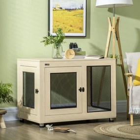 PawHut Klatka dla psa, Nowoczesny design, zamykana, 2 drzwi, 94 cm x 60 cm x 71,5 cm, Naturalny + Czarny