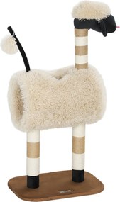 PawHut Drapak dla kota w designie baranka z słupkami do drapania, tunelem i zabawką, 98 cm, Jasnobrązowy
