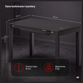 Biurko gamingowe z elektryczną regulacją wysokości Diablo X-Rift 120x63 cm, czarne