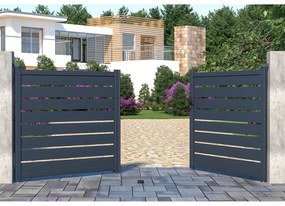 Brama wjazdowa rozwierna PRIMO, ażurowa, z aluminium w kolorze antracytowym – 350 × 158 cm (szer. × wys.)