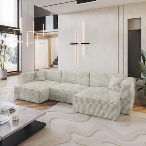Masseno Narożnik SARMO z funkcją spania i pojemnikiem na pościel Narozniki U, Rozkładana sofa - Jasnoszary, TILIA 83
