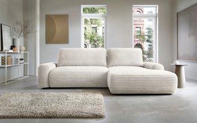 Masseno Narożnik OSSO z funkcją spania i pojemnikiem na pościel Narozniki L, Rozkładana sofa - Kremowy, AMBIENCE 01