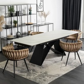 Stół Rozkładany Prostokątny VICTOR 160-240 cm Ceramiczny Biały Marmur/Czarny do Jadalni Loft