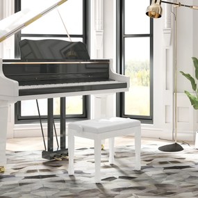 HOMCOM Ławka do Pianina z Regulacją Wysokości, Pianobank z Wyściełanym Siedziskiem z Ekoskóry 64 x 35 x 45-55 cm Biała | Aosom PL