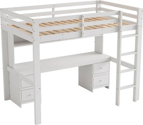 Łóżko piętrowe 90x200 cm - z 4 szufladami, 4 półkami - białe