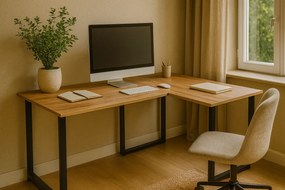 Narożne biurko na metalowych nogach 150x90x60 dąb craft złoty - Verdot